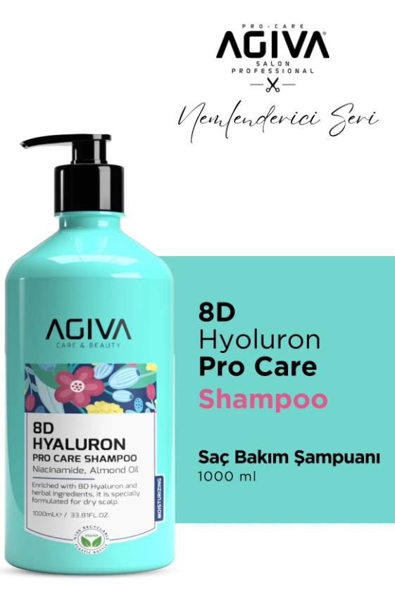 Agiva 8D Hyaluron Pro Care Niacinamid, Badem Yağı İçeren Bakım Şampuanı – 1000 ml
