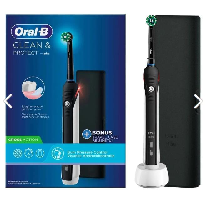 Oral-B Clean Protect Şarj Edilebilir Diş Fırçası Cross Action Siyah + Bonus Travel Case