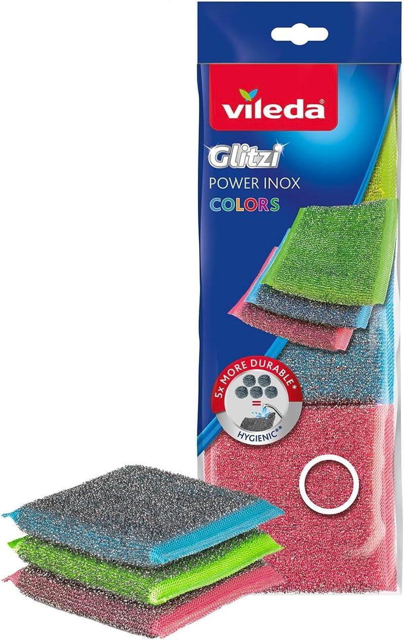 Vileda Bulaşık Süngeri Power Pad Colors İnox 3'lü