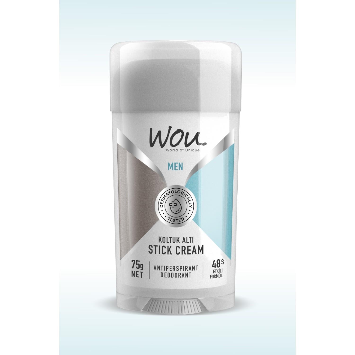 WOU World of Unique Stick Krem, Koltuk Altı Terleme Önleyici 48 Saat Etkin Koruma Vegan, Erkek Koltuk Altı Stick 75 ml