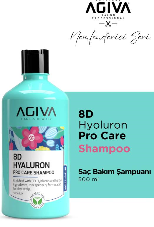 Agiva 8D Hyaluron Pro Care Niacinamid, Badem Yağı İçeren Bakım Şampuanı  500 ml