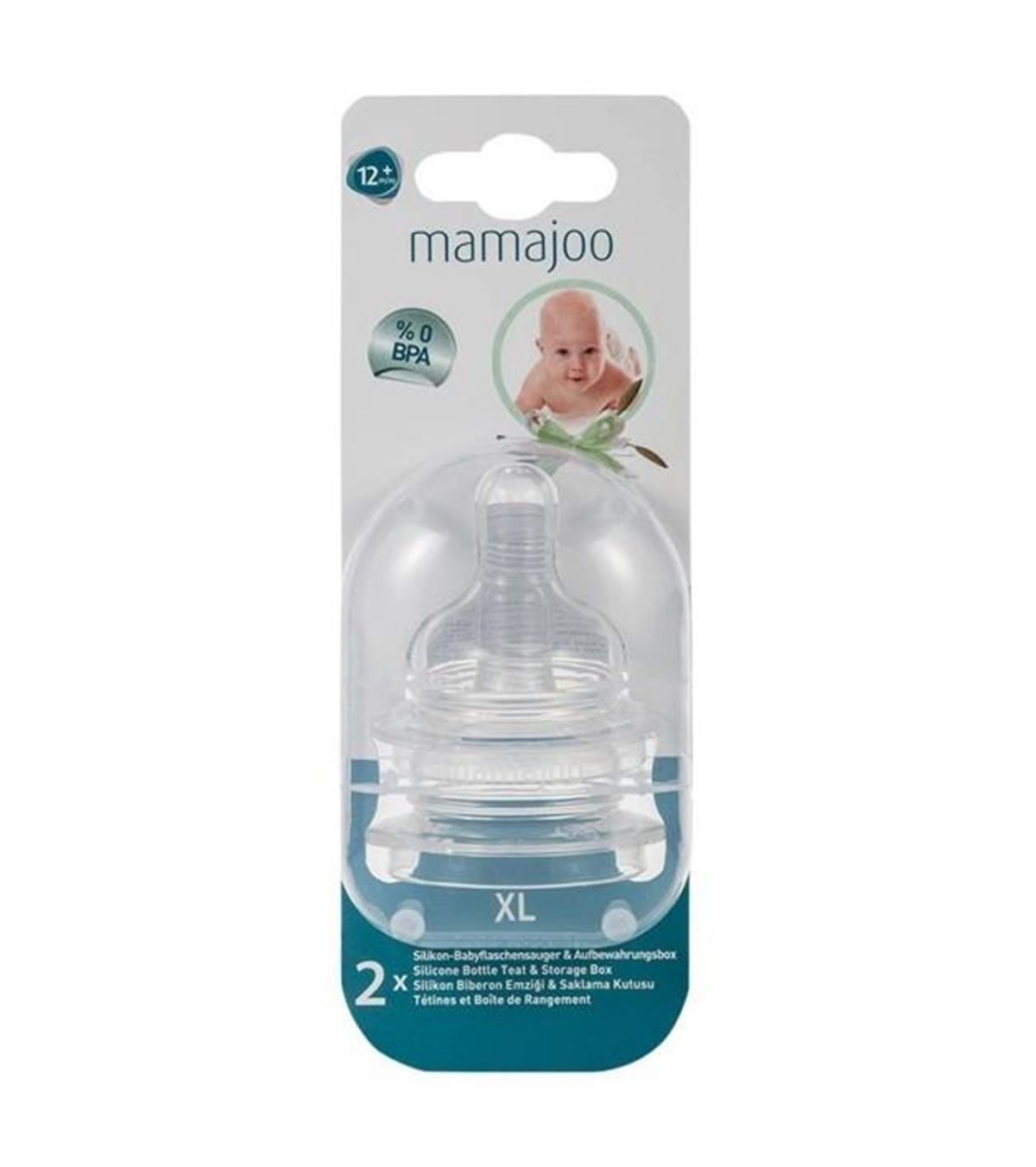 Mamajoo Biberon Emziği Antikolik Saklama Kutulu Yoğun Mama Akışı No:4/XL 12 Ay+ 2 li