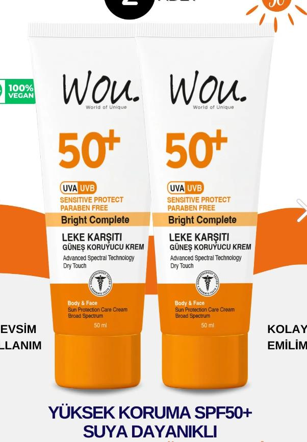 Wou Leke Karşıtı Yüksek Koruma Güneş Kremi SPF50+ 50 ml