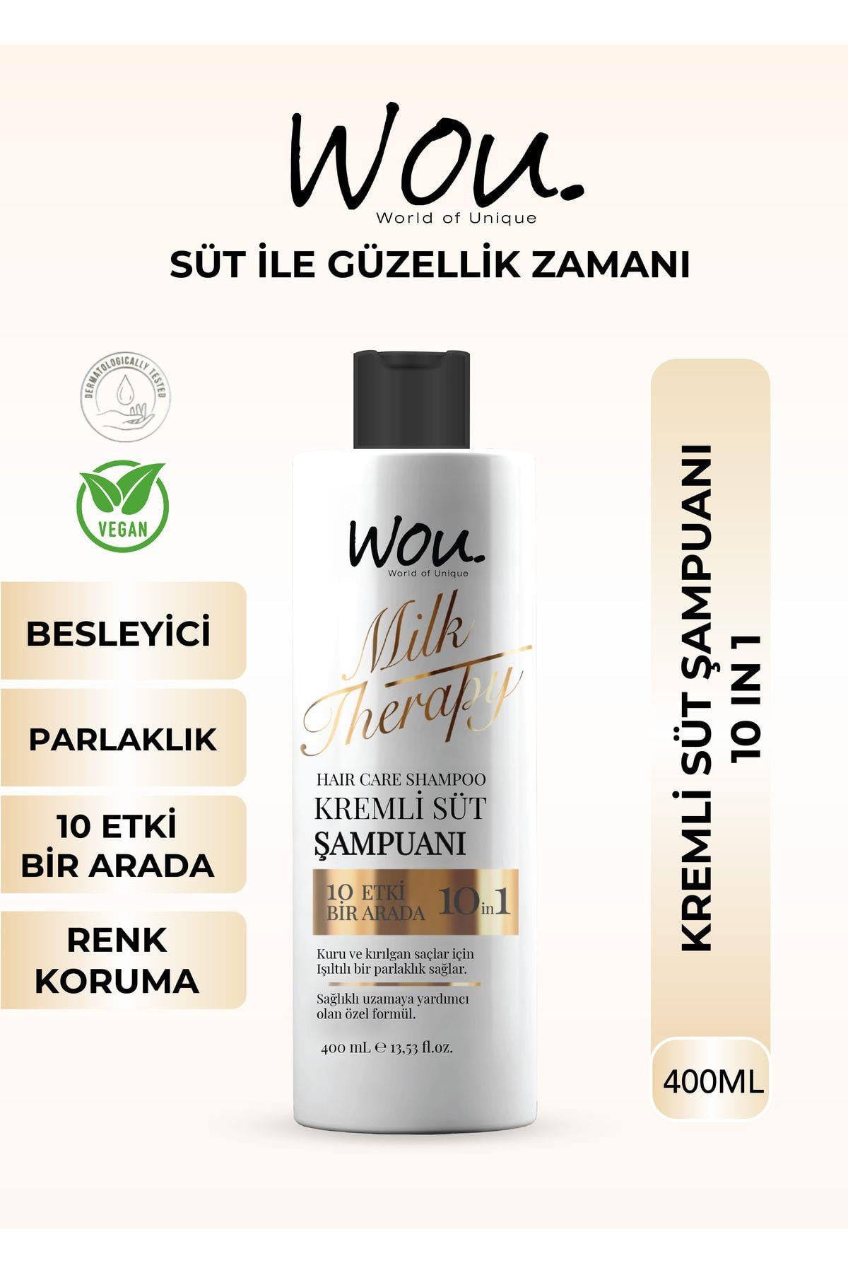 WOU World of Unique Milk Therapy Şampuan 400 ML- Süt Proteinli, Kremli, Besleyici 10 Etki Bir Arada Şampuan