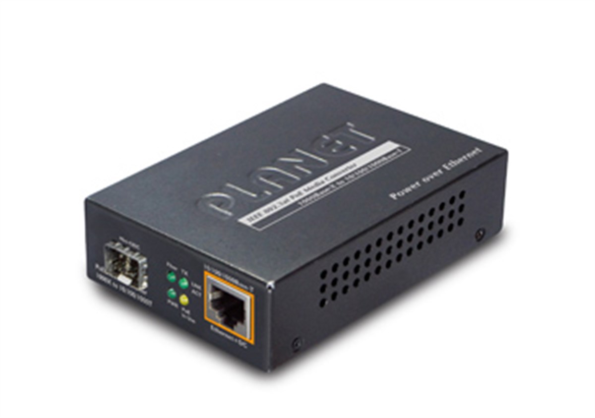 1000Base-X to 10/100/1000Base-T 802.3at PoE Media Converter, LC Fiber Interface, Supports Multi / Single Mode SFP module, Distance up to 120km max. (Varies on SFP module)