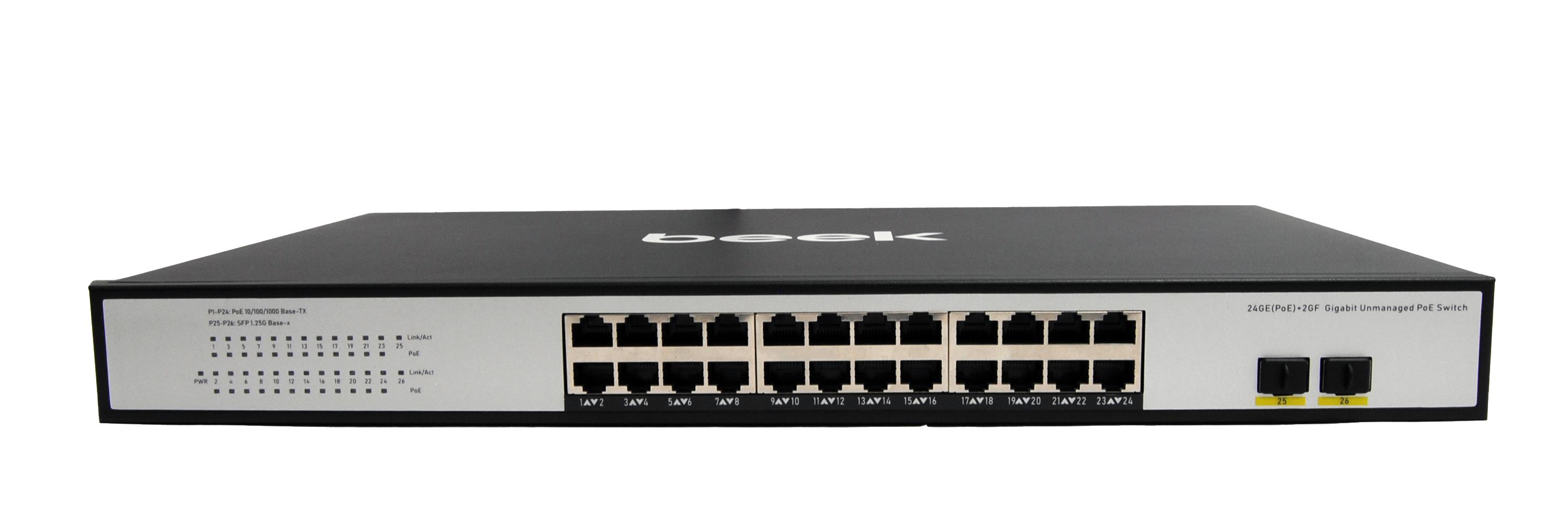 24 Ports 10/100/1000Mbps PoE Switch with 2GigabitSFP Uplink, 400W