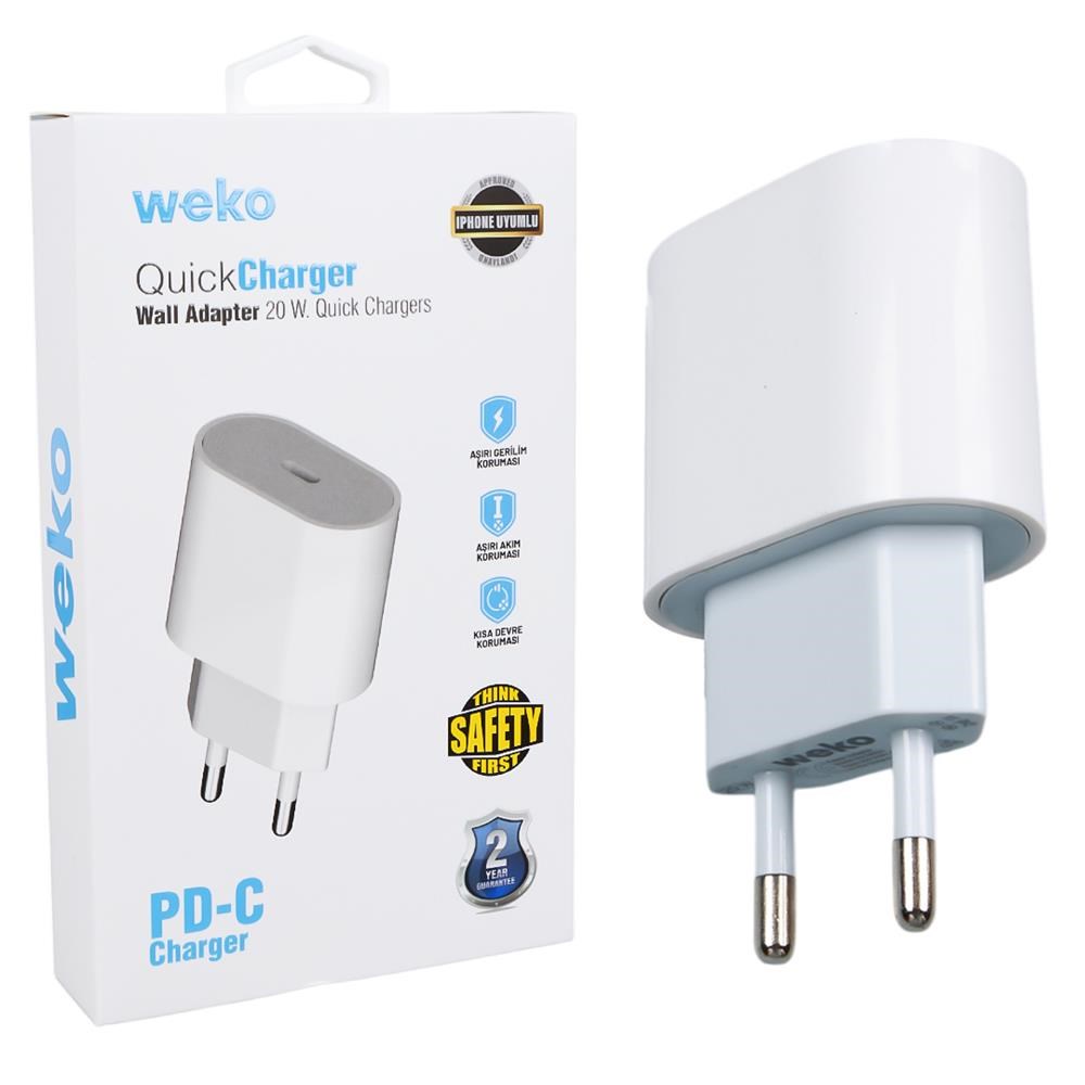 26524 - 26524-PD 20 W BAŞLIK - WEKO WK-26524 BEYAZ PD 20 WATT IPHONE TYPE-C HIZLI ŞARJ BAŞLIĞI