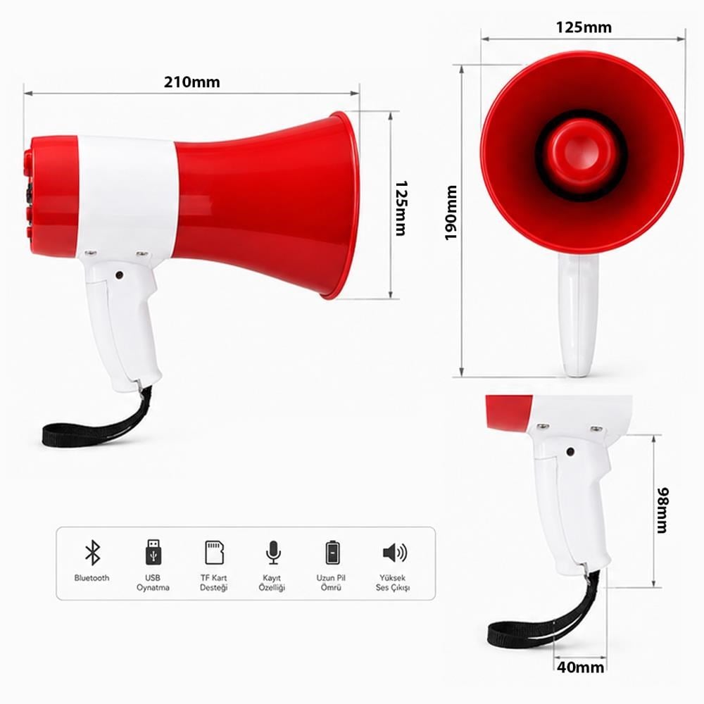 37865 - MAGİCVOİCE 619U 50 WATT ŞARJ EDİLEBİLİR EL MEGAFONU BLUETOOTH VE SES KAYIT DESTEKLİ