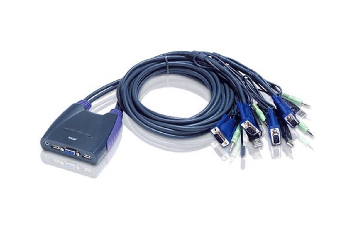 4 portlu USB VGA KVM (Keyboard/Video Monitor/Mouse) Switch, Hoparlör bağlantısı mevcut, Masaüstü Tip, KVM bağlantı kablosu ürün beraberinde gelmektedir (1.8m)<br>
4-Port USB VGA/Audio Cable KVM Switch (1.8m)