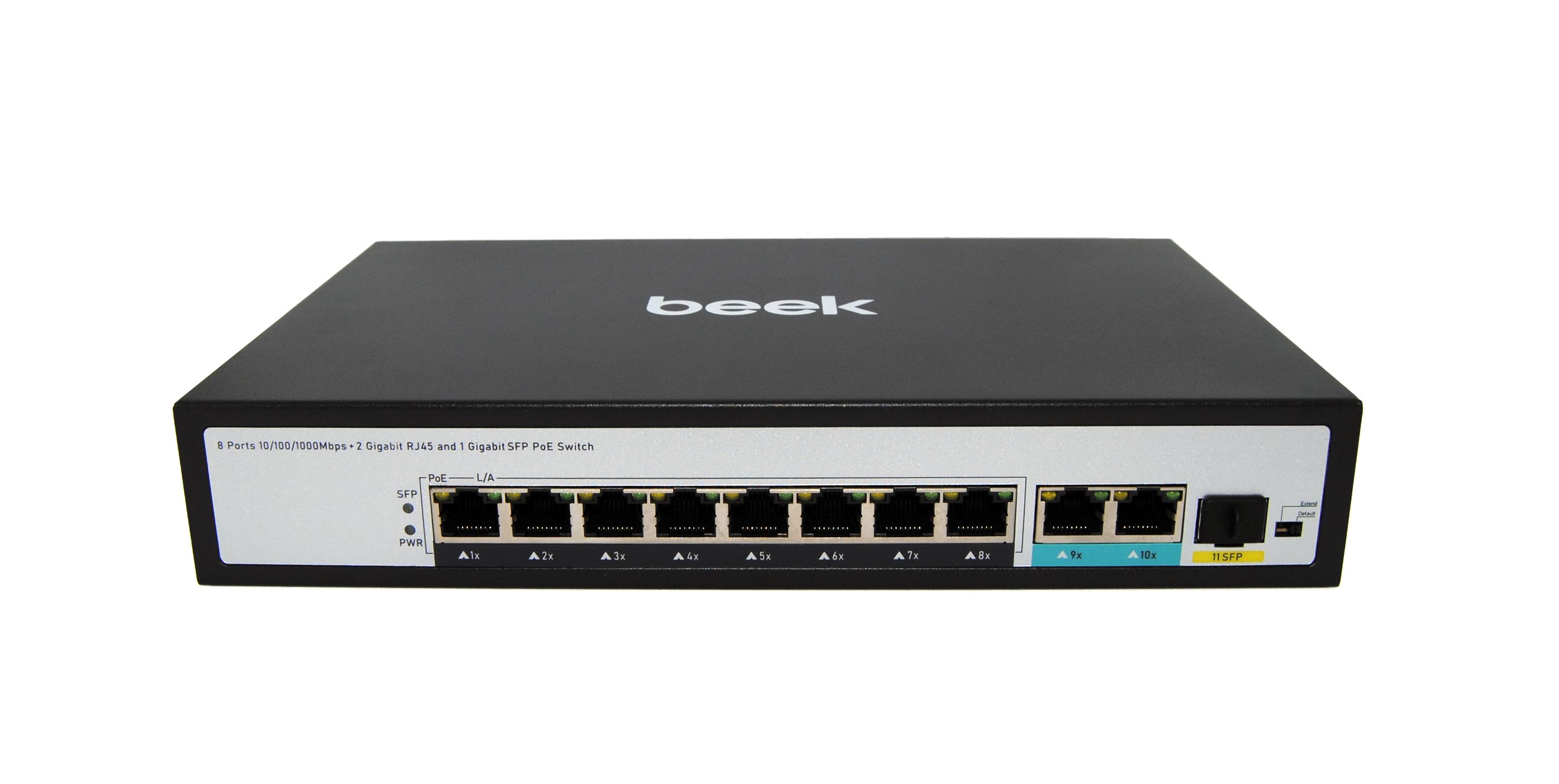 8 Ports 10/100/1000Mbps PoE Switch with 2Gigabit RJ45 and 1G SFP Uplink