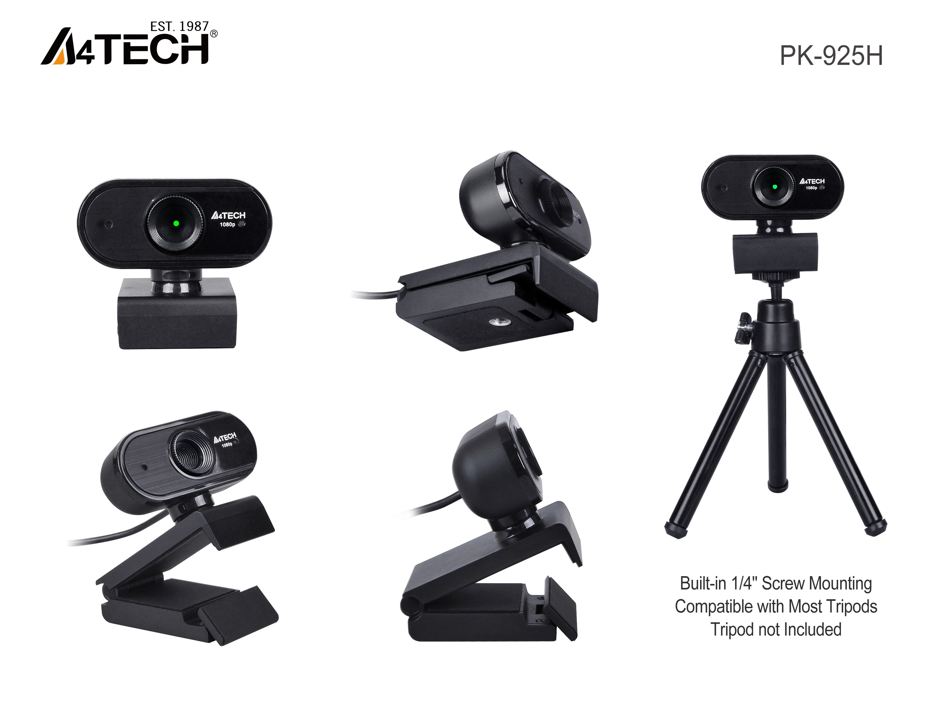 A4 TECH PK-925H 16MP 1080P HD Mikrofonlu Siyah Webcam