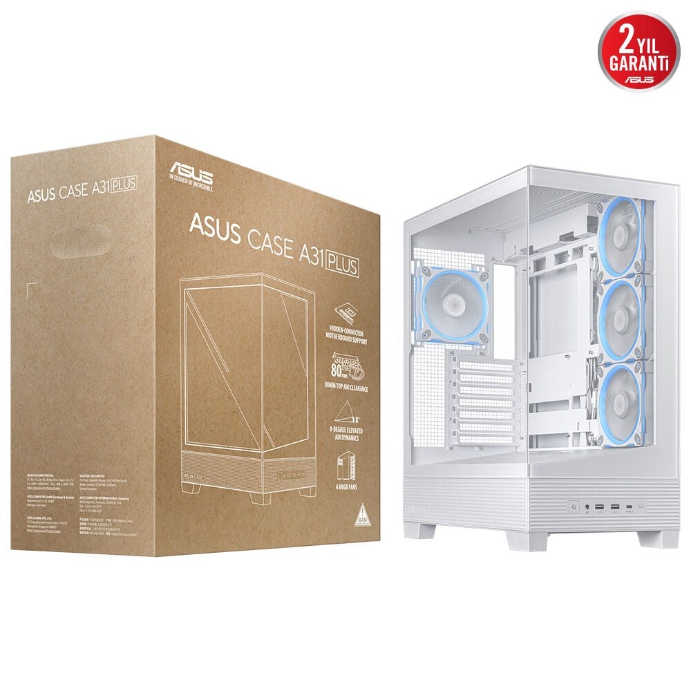 ASUS A31 PLUS TG ARGB WHITE Gaming Mid-Tower PC Kasası Beyaz / 90DC00R3-B19000
