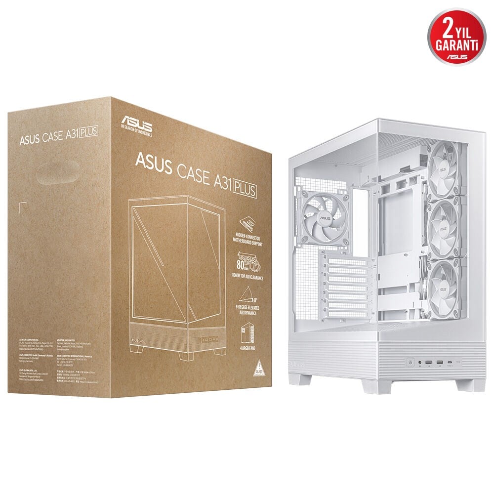 ASUS A31 PLUS TG ARGB WHITE Gaming Mid-Tower PC Kasası Beyaz / 90DC00R3-B19000