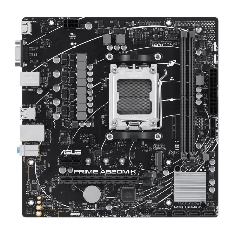 ASUS PRIME A620M-K DDR5 7000MHZ 1XVGA 1XHDMI 1XM.2 USB 3.2 MATX AM5 (AMD AM5 9000/8000/7000 SERİLERİ İLE UYUMLU)