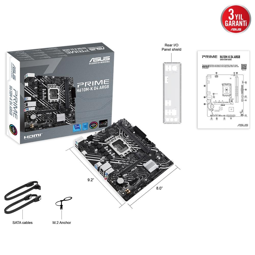 ASUS PRIME H610M-K D4 ARGB H610 DDR4 (Vga Yok) GLan mATX HDMI USB3.2 M2 RGB 1700p Anakart