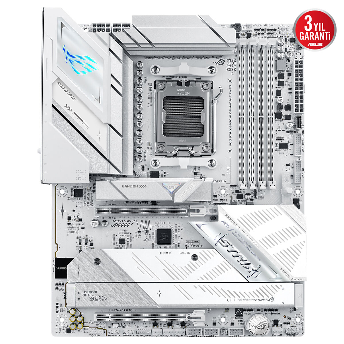 ASUS ROG STRIX B850-A GAMING WIFI7 NEO DDR5 HDMI DP PCIE 5.0 AM5 mATX BEYAZ