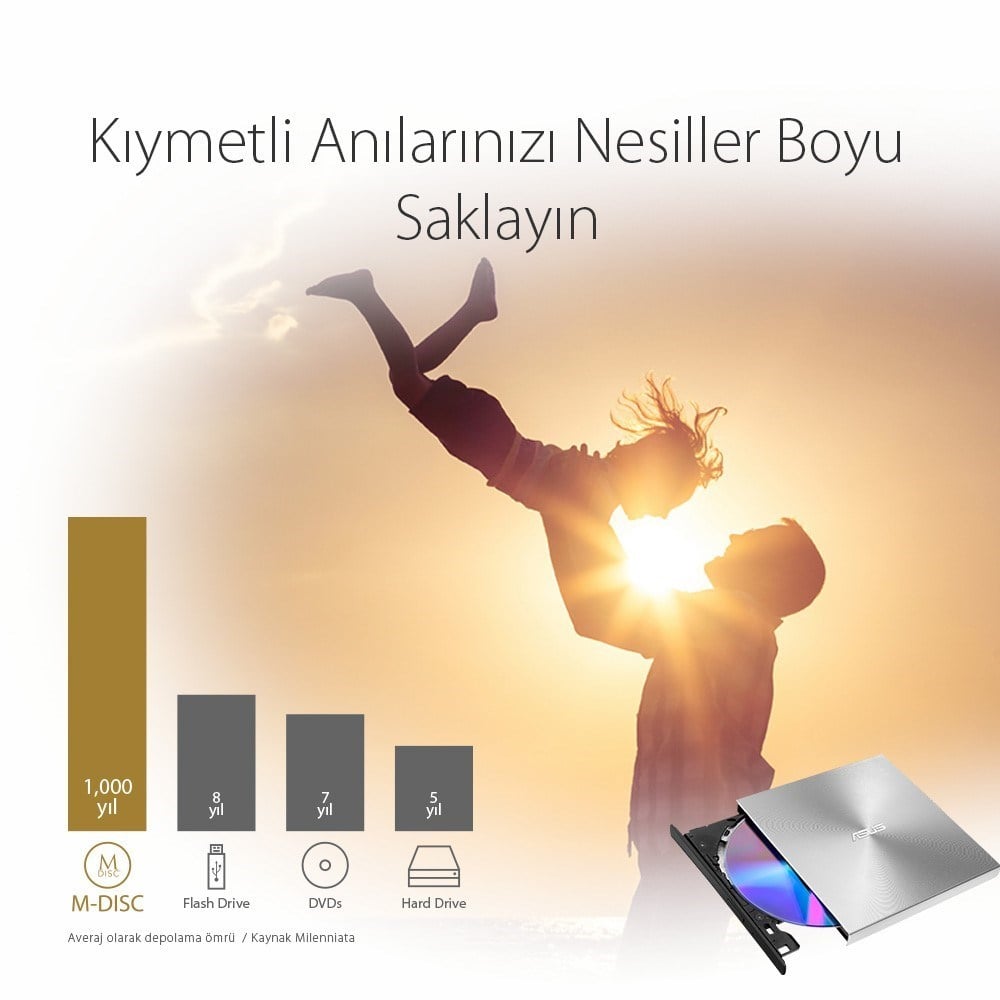 ASUS SDRW-08U5S-U Ultra İnce Taşınabilir Harici DVD/CD Yazıcı ve Okuyucu