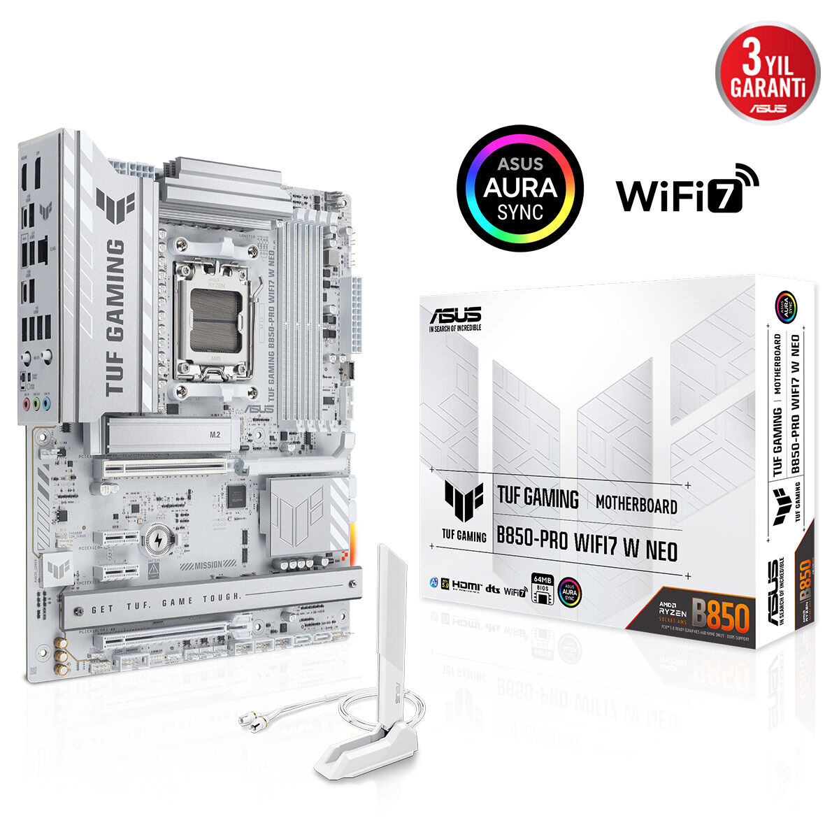 ASUS TUF GAMING B850-PRO WIFI7 W NEO DDR5 HDMI-DP PCIE 5.0 AM5 ATX Anakart Beyaz