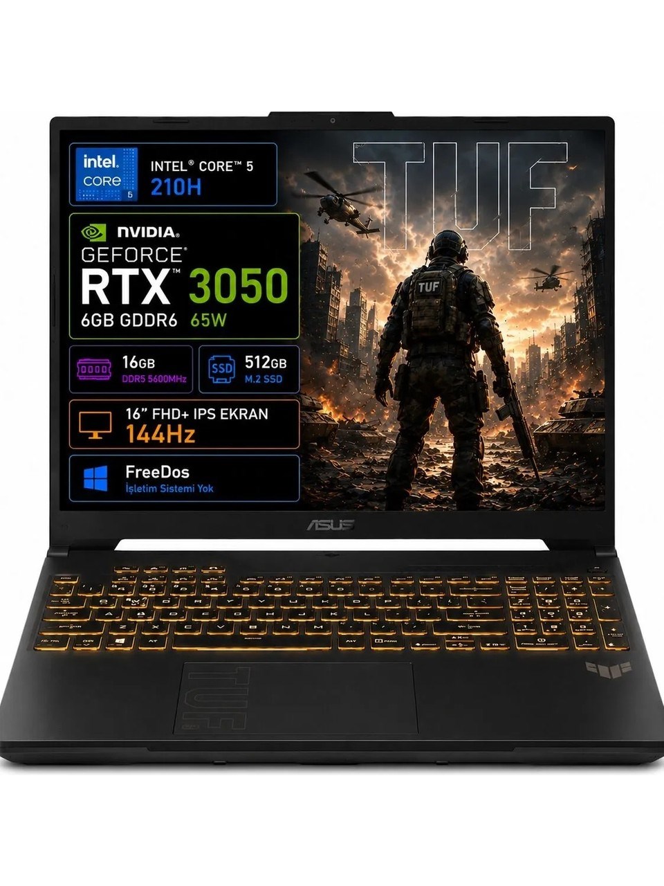 ASUS TUF Gaming F16 FX607VJB-RL037 Core 5 210H 16GB 512GB SSD 6gb RTX3050 16