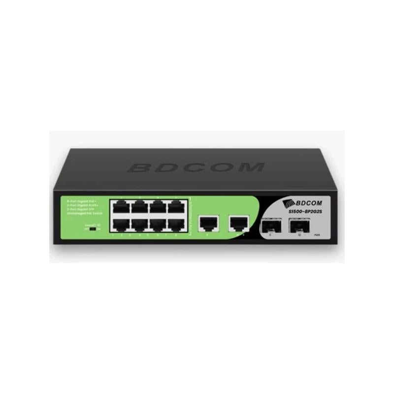 BDCOM S1500-8P2G2S 8 PORT 10/100/1000 8 PORT POE 2 PORT UPLINK +2 SFP 90W YONETILEMEZ DESKTOP SWITCH