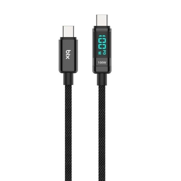 BIX 1metre BX09CC-BK 100w Dijital Ekranlı Şarj Kablosu Siyah