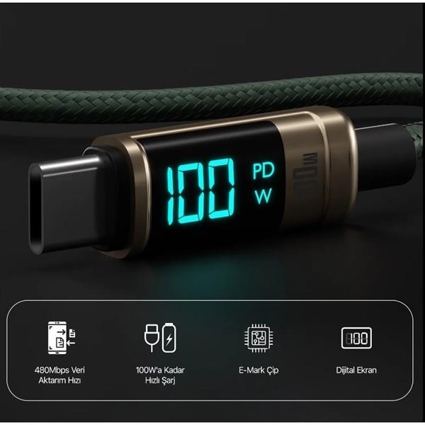 BIX 1metre BX09CC-BN 100w Dijital Ekranlı Şarj Kablosu Bronz