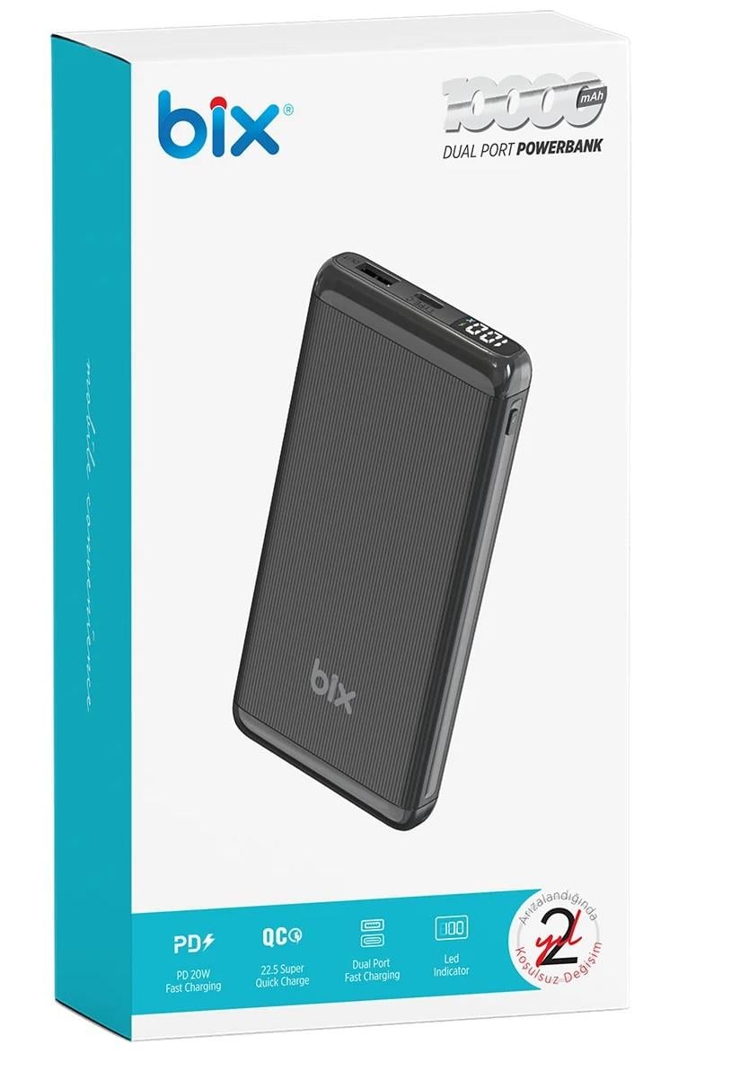 BİX BXPB107-BK 10000 Mah Siyah 18W Çift Çıkışlı LED Ekranlı Güç Bankası