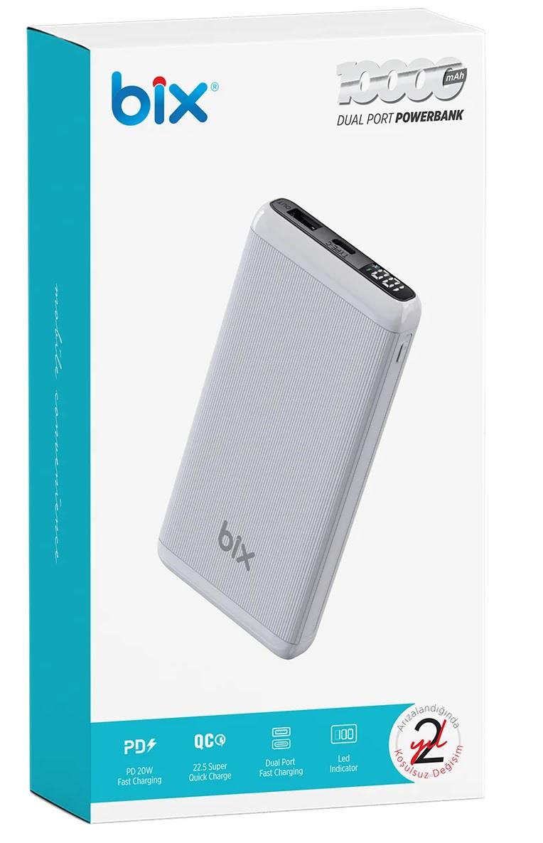 BİX BXPB107-WE 10000 Mah Beyaz 18W Çift Çıkışlı LED Ekranlı Güç Bankası
