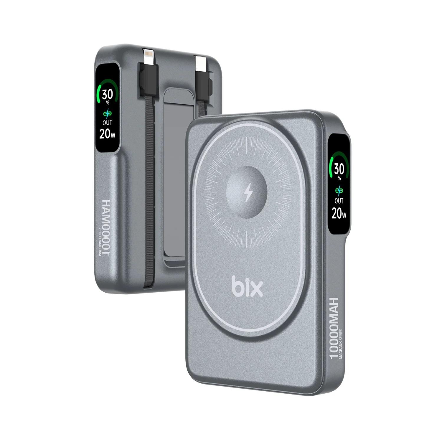 BİX TPB16 10000 Mah Gri 6’sı 1 Arada OLED Ekranlı Güç Bankası