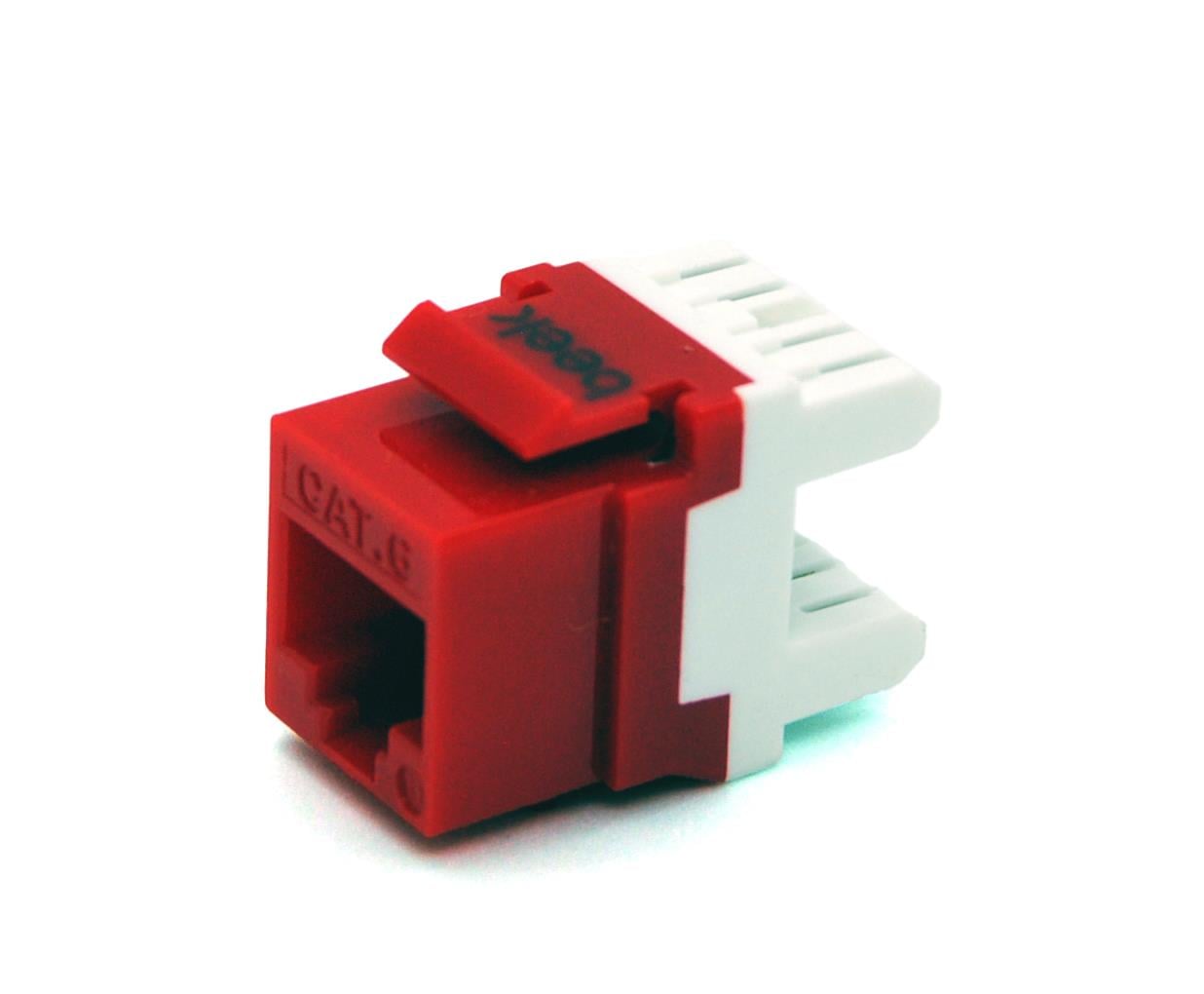 Beek CAT 6 Keystone Jack, zırhsız/unshielded, 250 MHz acc. ISO/IEC 11801:2002 AM2:2009/09, kırmızı renk, beyaz IDC plastik<br>
Beek Category 6 (CAT. 6) UTP Keystone Jack, Red