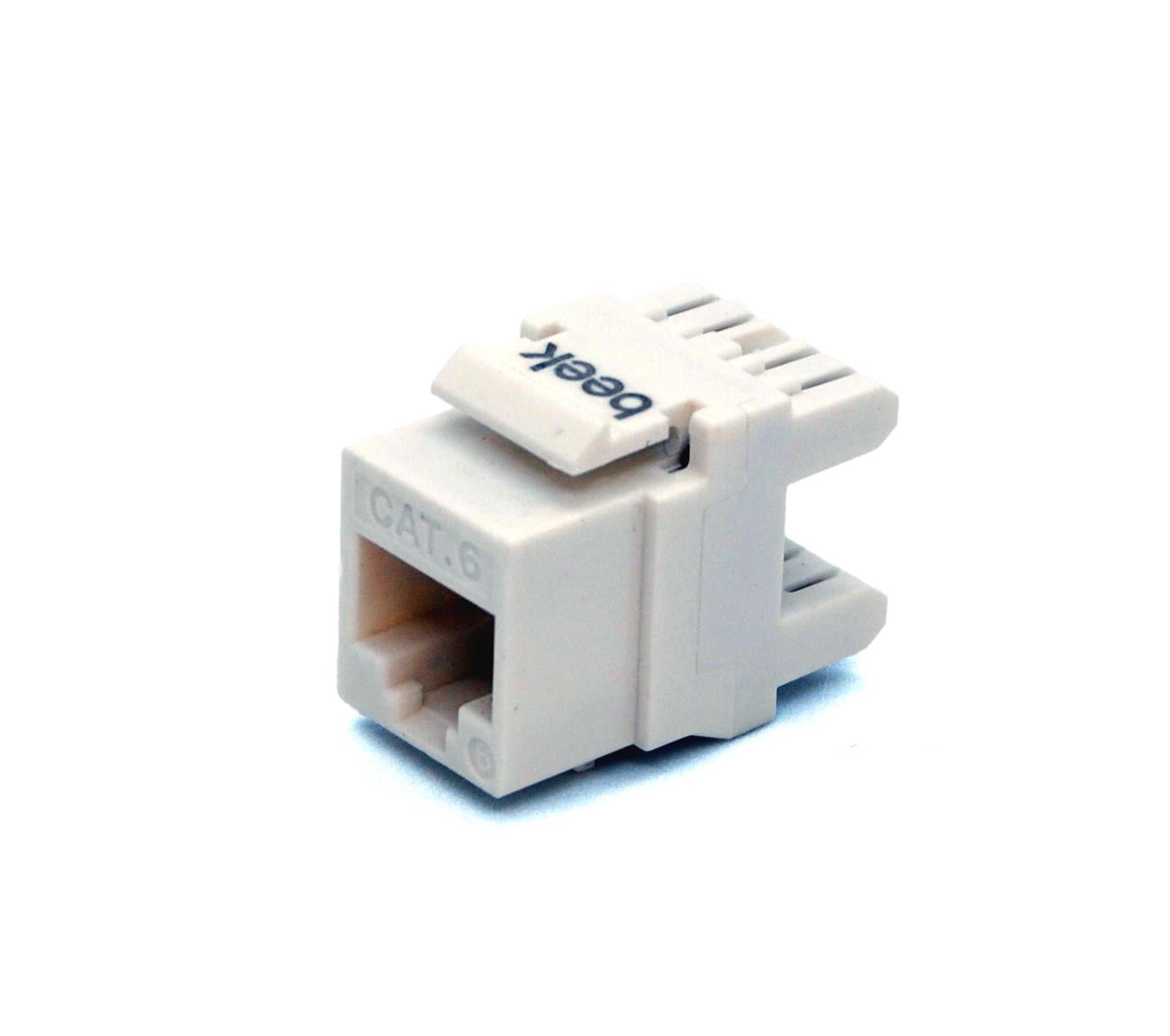 Beek CAT 6 Keystone Jack, zırhsız/unshielded, 250 MHz acc. ISO/IEC 11801:2002 AM2:2009/09, beyaz renk, beyaz IDC plastik<br>
Beek Category 6 (CAT. 6) UTP Keystone Jack, White