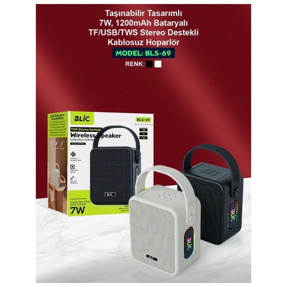 Bls-69 Bluetooth Hoparlör 7W – Taşıma Kulplu – Tws Stereo – Usb/tf Destekli Kablosuz Speaker
