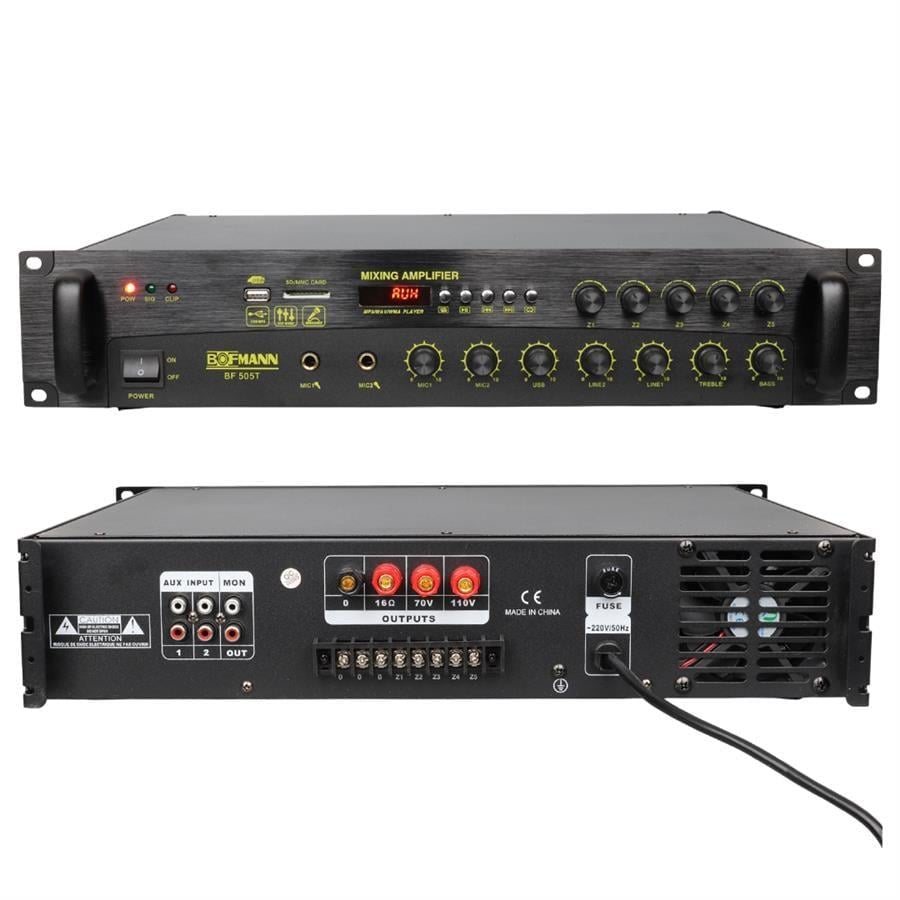Bofmann BF-505T 500W USB/SD/Bluetooth Hat Trafolu 5 Bölgeli Mixer Amfi