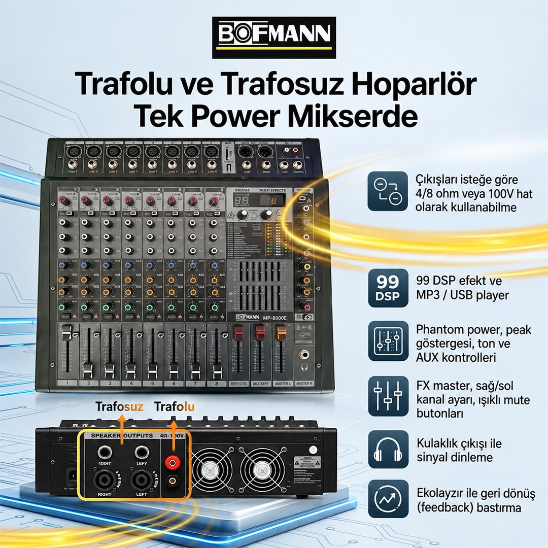 Bofmann BF-PM2500T Hat Trafolu Profesyonel Power Mikser Amfi