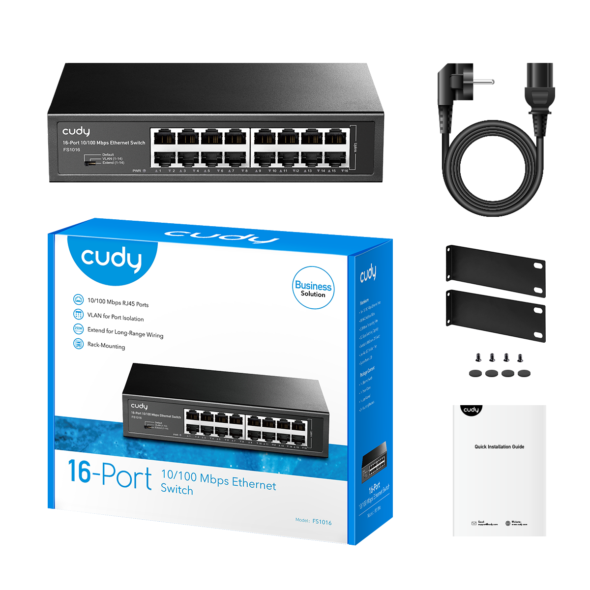 CUDY FS1016 16 Port Mbit Desktop/Rackmount Yönetilemez Metal Kasa Switch