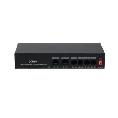 DAHUA DH-PFS3006-4ET-36 6 Port Mbit 4 Port PoE 36W 2xMbit Uplink Desktop Yönetilemez Switch