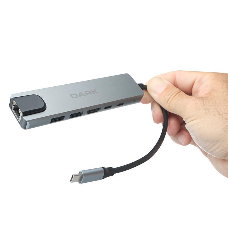 DARK DK-AC-U31X47 6sı 1 Arada USB 3.2 Type-C to Ethernet / HDMI USB 3.0 - USB 2.0 / USB-C 65W Macbook Port Çoklayıcı HU