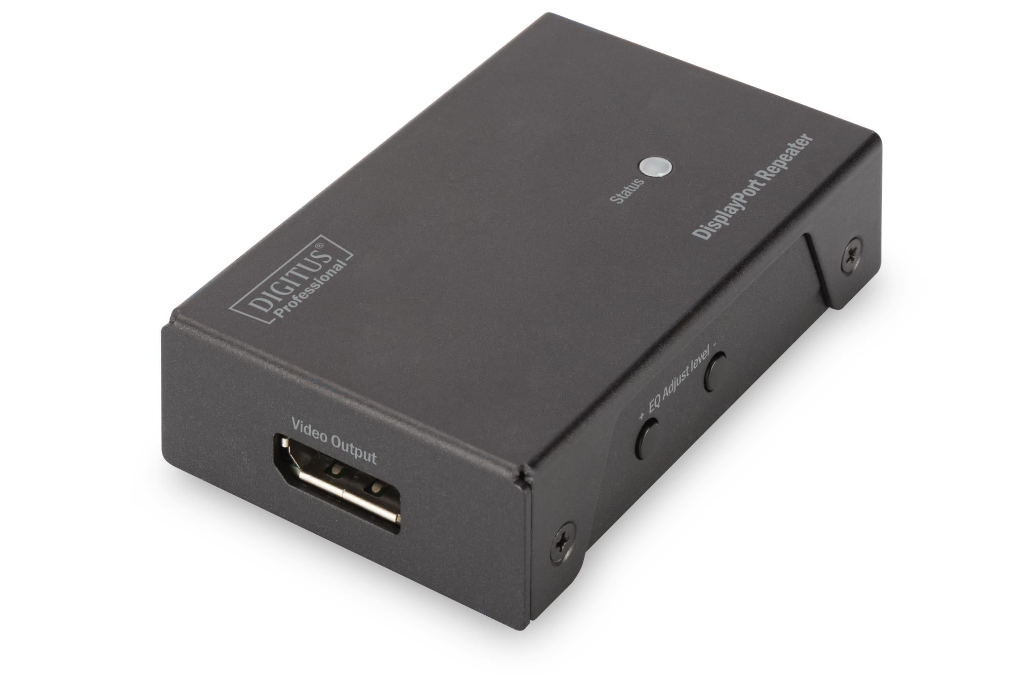 DIGITUS 4K DisplayPort Repeater (up to 20 m (Full HD) up to 13 m (4K Resolution), metal housing, EQ, LED)