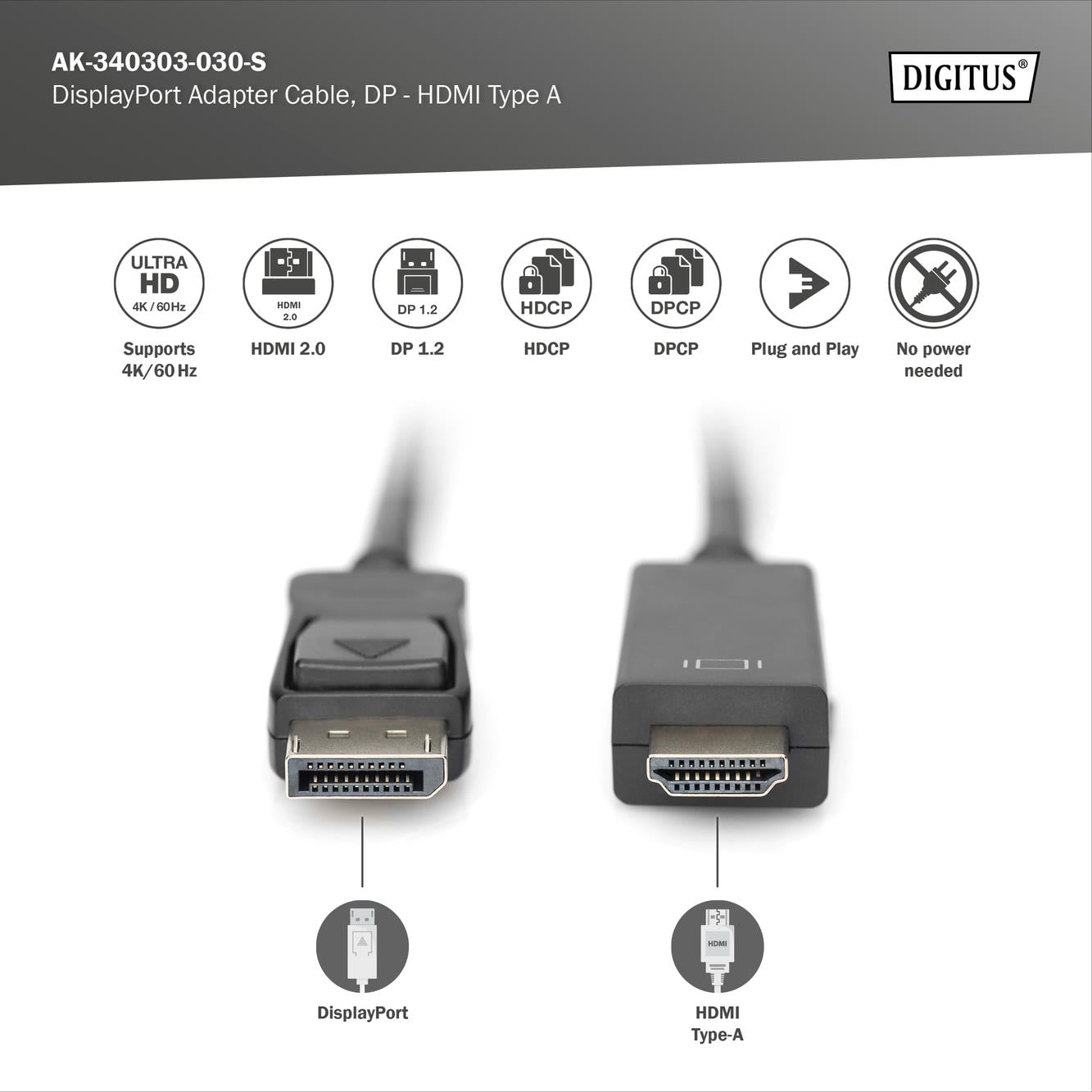 DIGITUS DP-HDMI Görüntü Kablosu 3m (AK.340303.030.S)