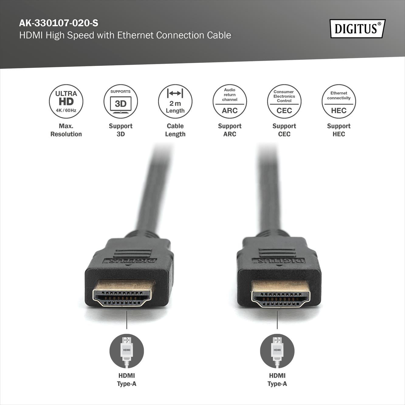 DIGITUS HDMI 4K Görüntü Kablosu 2m (AK-330107-020-S)