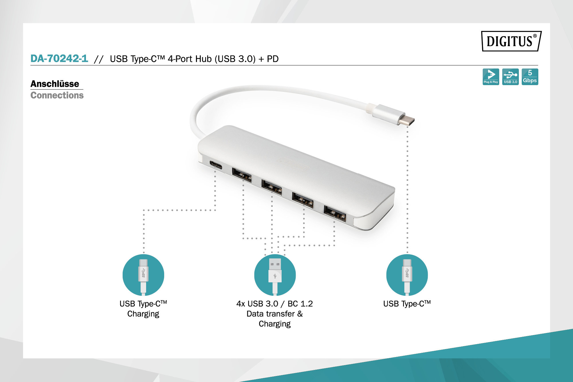 DIGITUS USB-C 4Port USB Çoklayıcı Hub (DA-70242-1)