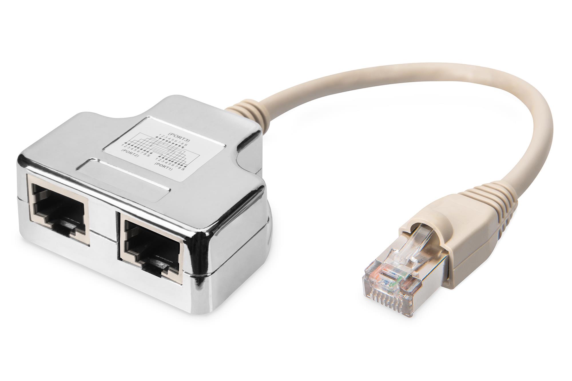 Digitus CAT. 5E Patch Kablo Adaptörü, Zırhlı, 2 x RJ45 Dişi <-> 1 x RJ45 Erkek, Kablo mesafesi 0.19 metre