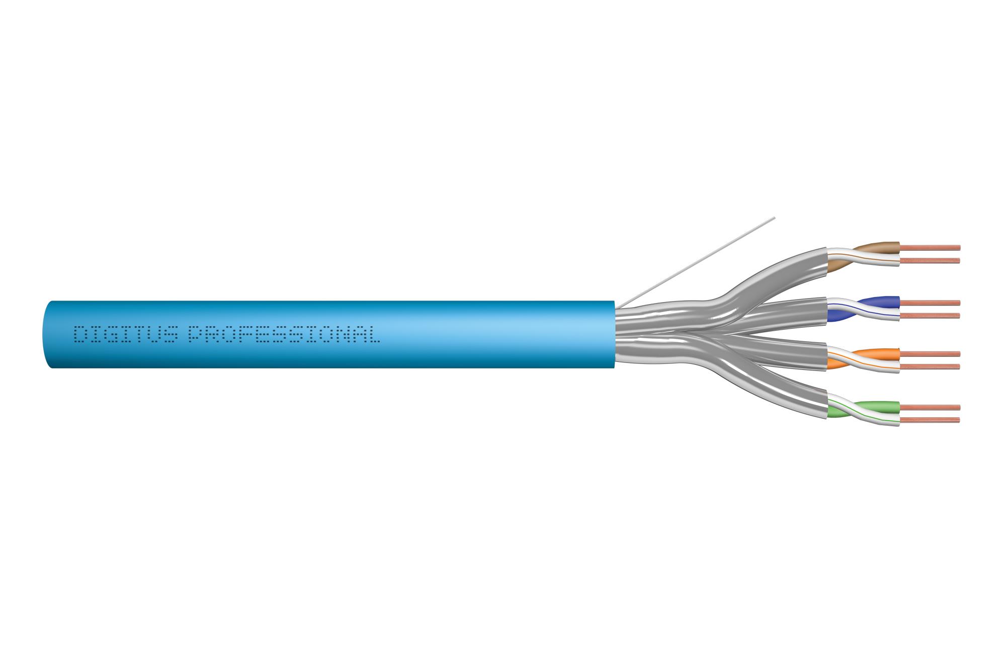 Digitus Category 6A (Cat. 6A) U-FTP Data Kablosu<br>
500 MHz<br>
LSZH (Low Smoke Zero Halogen)<br>
AWG 23/1<br>
Mavi renk<br>
500 metrelik rulolarda
