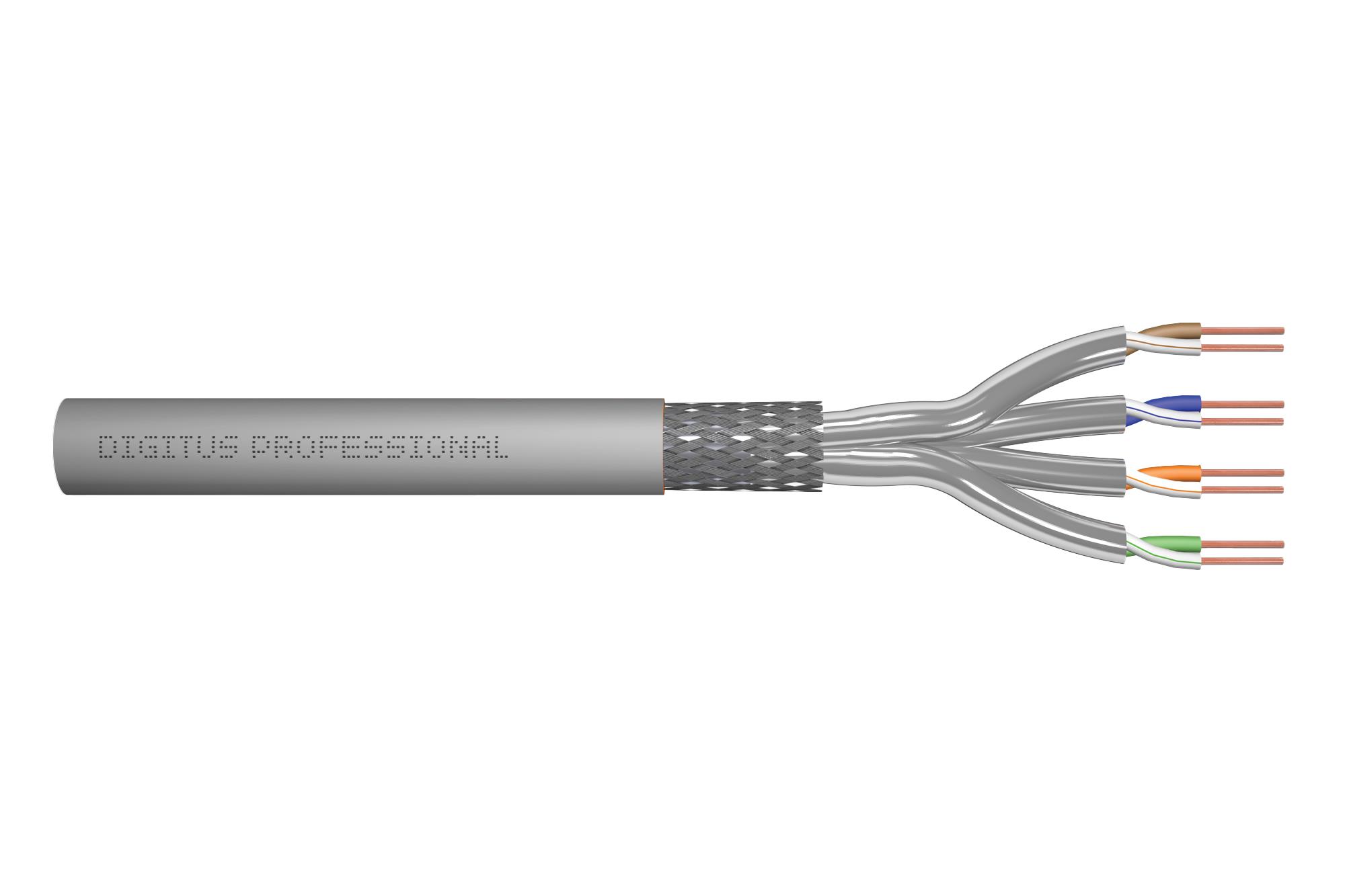 Digitus Category 7 (Cat. 7) S/FTP PIMF (Pairs in Metal Foil) Data Kablosu<br>
1200 MHz<br>
LSZH (Low Smoke Zero Halogen)<br>
AWG 23/1<br>
500 metrelik rulolarda<br>
Gri Renk