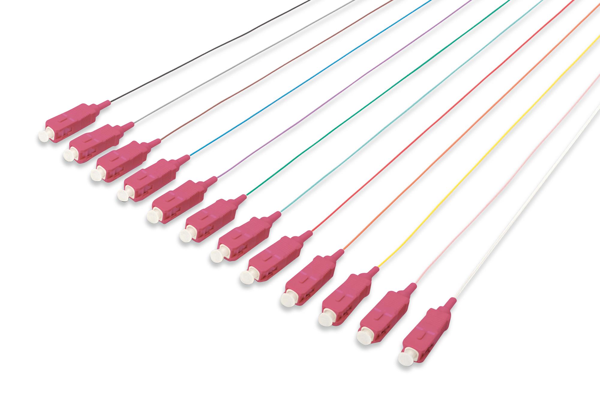 Digitus SC Fiber Optik Pigtail Seti, 12 adet, 50/125 OM4 0.9mm LSZH, 2 metre, birim fiyatıdır<br>
Digitus SC/PC 12 x Pigtail 50/125 OM4 0.9mm LSZH 2 metre