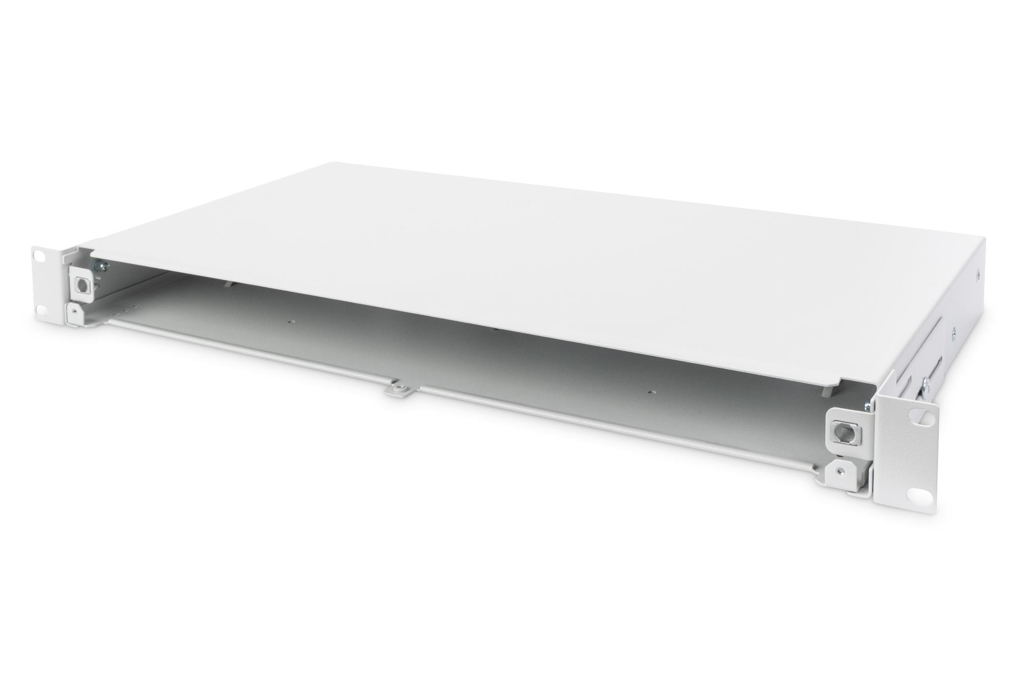 Digitus Sürgülü Boş Fiber Optik Sonlandırma Kutusu, Kilit Mekanizmalı, 1U, Ön Panel Haricen Temin Edilir, M20/M25 Vidalar Dahil, Gri Renk<br>
Digitus Fiber Optic Splice Box, Extendible, Quick Lock, 1U, Empty Without Front Panel, Including M20/M
