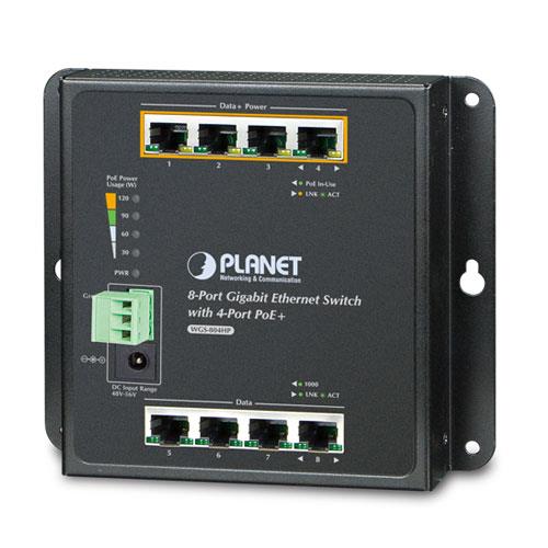Duvar Tip Yönetilemeyen PoE+ Switch<br>
8-Port 10/100/1000Base-T (Port-1 ile Port-4 arası IEEE 802.3at/af PoE+ Injector) (Port başına 30.8 watt) (PoE Güç Bütçesi maks. 120 Watt)<br>
IP30, -10~60 Derece C<br>
IP30 8-Port Gigabit Wall