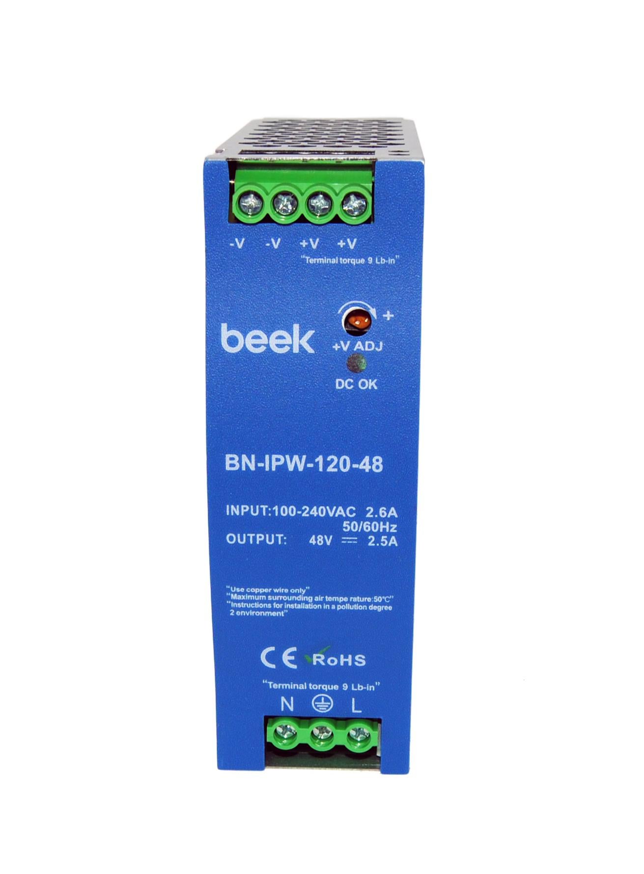 Endüstriyel 120W Watt AC <-> DC Güç Kaynağı, DIN-Ray Montajına Uygun, 48V/2.5A çıkışlar<br>
Industrial 120W-Watt AC to DC Power Supply, DIN-Rail Mount, 48V/2.5A outputs