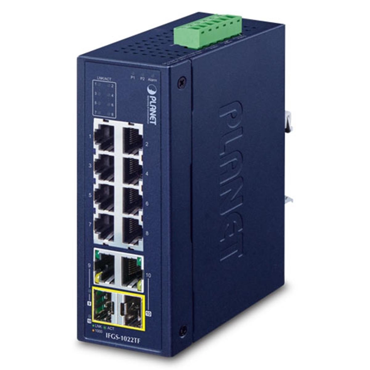 Endüstriyel Tip Yönetilemeyen Ethernet Switch (Industrial Unmanaged Ethernet Switch)<br>
8 x 10/100BASE-TX port (Port 1-8)<br>
2 x 10/100/1000BASE-T port (Port 9-10)<br>
2 x 1000BASE-SX/LX/BX SFP yuvası (Port 9-10 ile paylaşımlı)<br&g