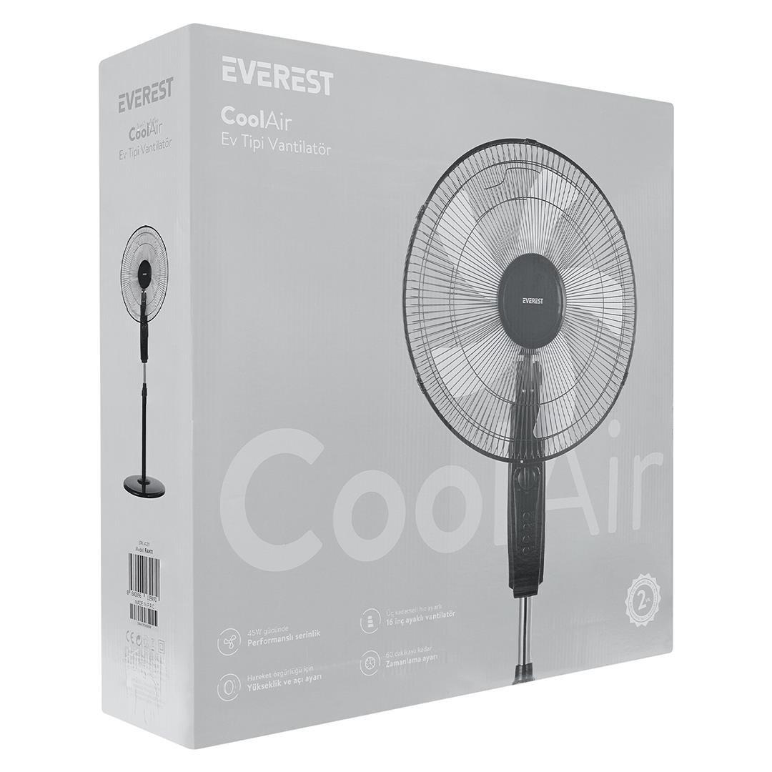 Everest FAN11 Cool Air 16 45 Watt 5 Pervaneli 3 Kademe 1200RPM Zaman Ayarlı Vantilatör Siyah